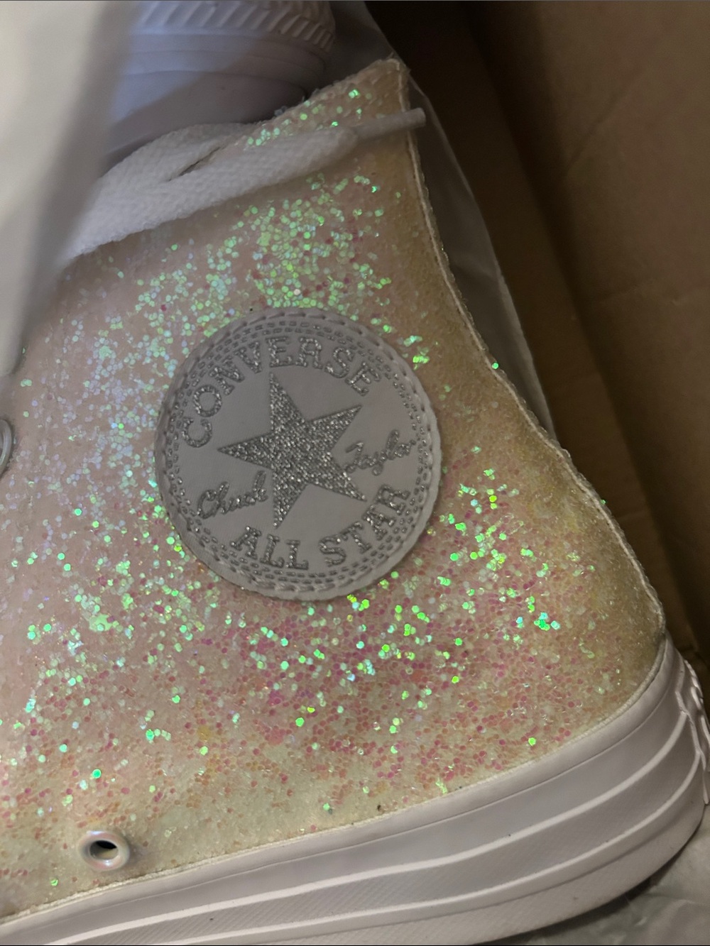 Converse High Top Glitter Sneakers in Iridescent Pink - Picture 2 of 7